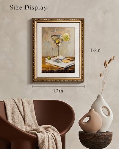 VIYYIEA Gold Framed Martini Wall Art Cocktail Canvas Painting, 13×16 Inch - color: Martini Still Life, size: 16"L x 13"W