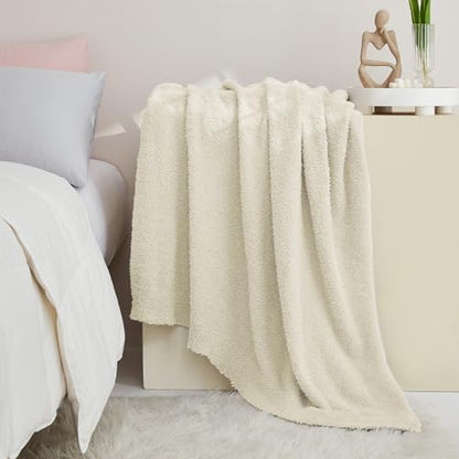 CYMULA Super Soft Knit Throw Blanket Throw Size Beige - Lightweight Plush Fuzzy Fluffy Warm Cozy Blankets and Throws for Sofa Bed All Season Use, 50x60 inches - color: Beige, size: Throw/Travel(50"x60")