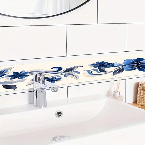 HOMETITUTE Peel and Stick Wallpaper Border 4x196in Blue Floral Pattern - color: blue flowers