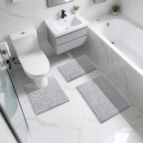 Yimobra Bathroom Rugs Sets 2 Piece, Super Absorbent Bath Mat Set, Silver - color: Silver, size: 32''x20''+24''x17''