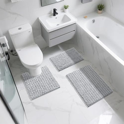 Yimobra Bathroom Rugs Sets 2 Piece, Super Absorbent Bath Mat Set, Silver - color: Silver, size: 32''x20''+24''x17''
