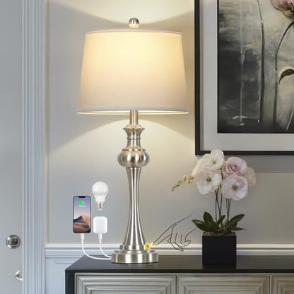 28.75" Silver Table Lamps for Living Room,Touch Lamps for Bedrooms Bedside Lamp 3-Way Dimmable Touch Control, Modern Silver Nightstand Lamp Fabric Shade Mid Century Accent Style（Bulb Inclued） - color: 1Pack-Silver