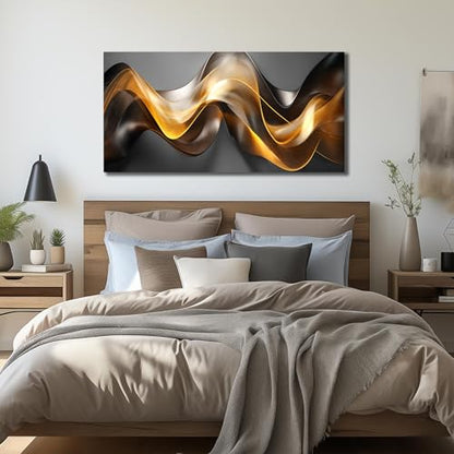 Ouzzlie Abstract Wall Art Gold Art for Office - color: Grayish gold, size: 59"L x 29"W