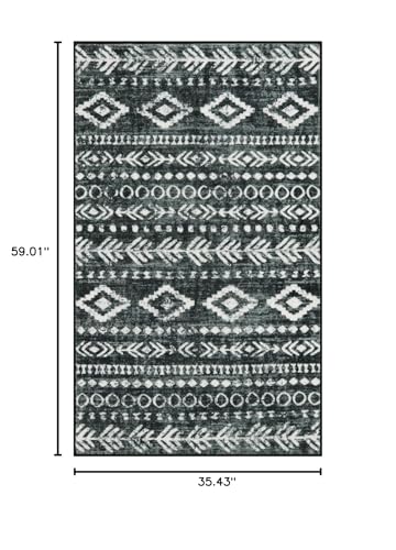 Lahome Moroccan 3x5 Kitchen Rugs Non Slip Washable, Black and White Boho Rug Low-Pile Soft Office Area Rugs, Rustic Tribal Print Modern Indoor Entry Rug Floor Carpet for Entryway Laundry Room Varena - color: Black/White, size: 3' x 5'
