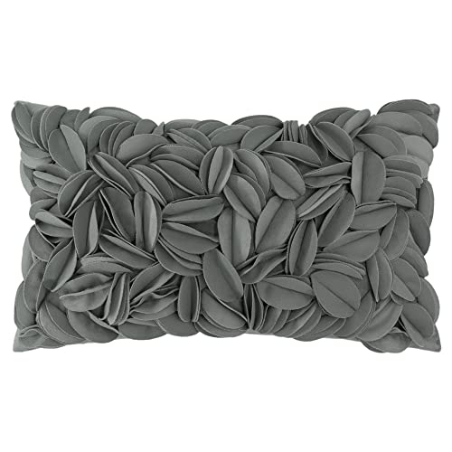 KINGROSE Handmade 3D Flower Pillow Cover, Velvet, 12 x 20 Inches, Grey - color: Dark Grey - Velvet