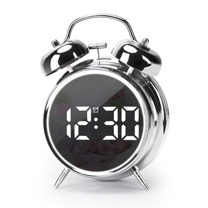 Digital Small Alarm Clock, 4.5 Inch Double Bell Electronic LED Alarm Clock - color: Silvery