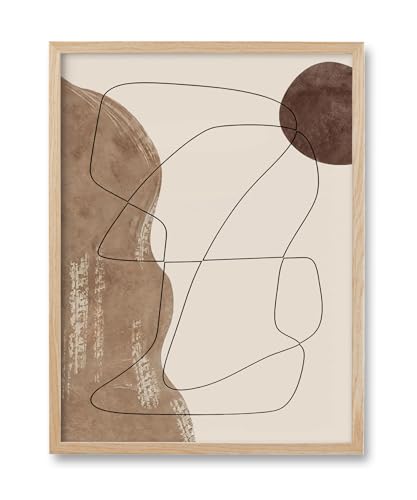 HesenDot Natural OAK Wood Abstract Line Drawing Framed Wall Art,12x16in - color: Boho Neutral Line