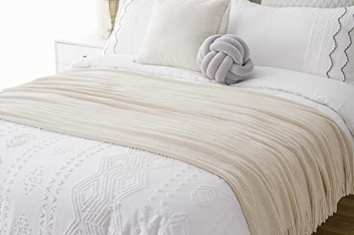 BATTILO HOME Beige Throw Blanket for Couch, 50"x60" - color: Chenille-beige, size: 50 x 60 in.