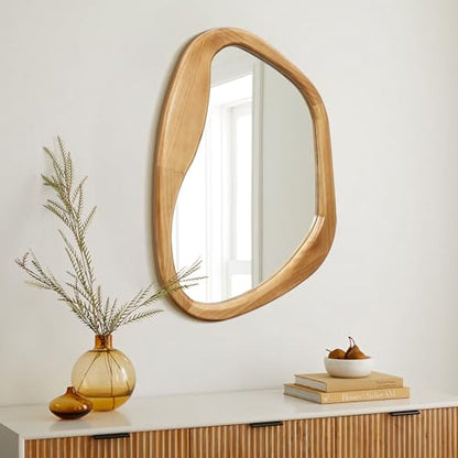 LuxenHome Irregular Oblong Wall Mirror, Accent with Natural Wood Frame - color: Irregular Oblong