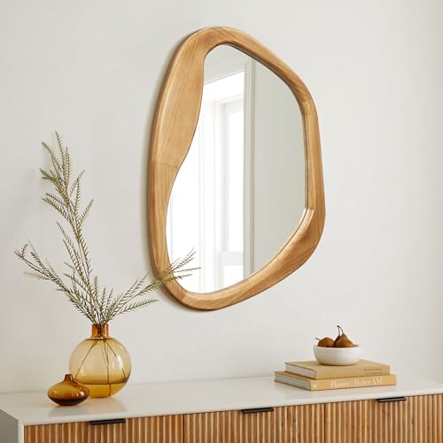 LuxenHome Irregular Oblong Wall Mirror, Accent with Natural Wood Frame - color: Irregular Oblong