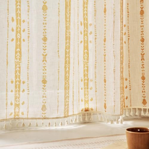 Yellow Boho Curtains for Living Room with Tassel 63 Inch 2 Panels - color: T-yellow, size: 52"W x 63"L (Pack of 2)