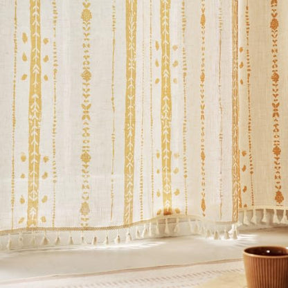 Yellow Boho Curtains for Living Room with Tassel 63 Inch 2 Panels - color: T-yellow, size: 52"W x 63"L (Pack of 2)