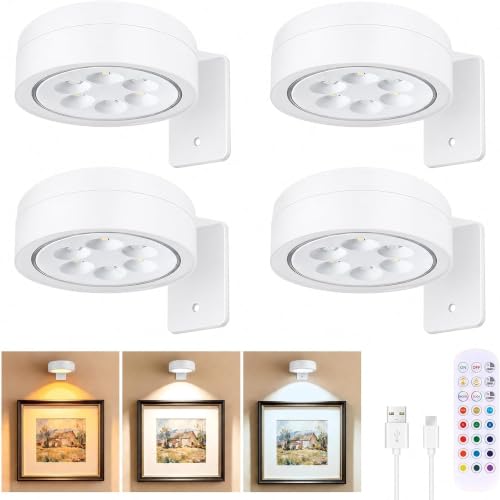 4-Pack Picture Lights for Wall, Rechargeable Wireless Poster Lights, White - color: White