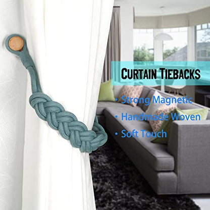 BEL AVENIR Curtain Tiebacks Magnetic 4 Pack Woven Drapery Holdback - color: Blue -4pack