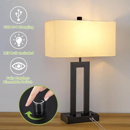22" Table Lamps for Bedroom, Modern Bedside Lamps with Charging Ports - color: White