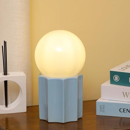 Modern Ceramics Table Lamp with Blue Ceramic Base and White Jade Round Ball Glass Accent Table Lamp Living Room Bedroom Bedside Nightstand House Office Home Reading - color: Blue Ceramic