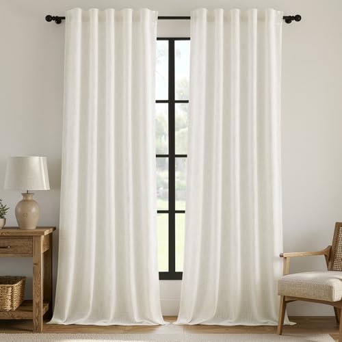 MIULEE Thick Linen Curtains, 42Wx90L, Neutral Ivory Semi Sheer - color: Beige White, size: 42"W x 90"L (Pack of 2)