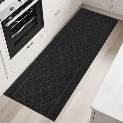 BEQHAUSE Kitchen Rugs Set of 2 Non Slip Runner, 20"x30"+20"x48", Black - color: Black, size: 20" X 30" + 20" X 48"