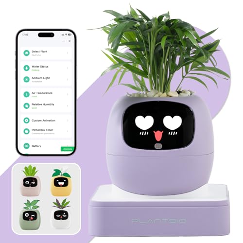 PLANTSIO Smart Plant Pot with Screen, 80ml Self-Watering Planter Purple - color: Purple