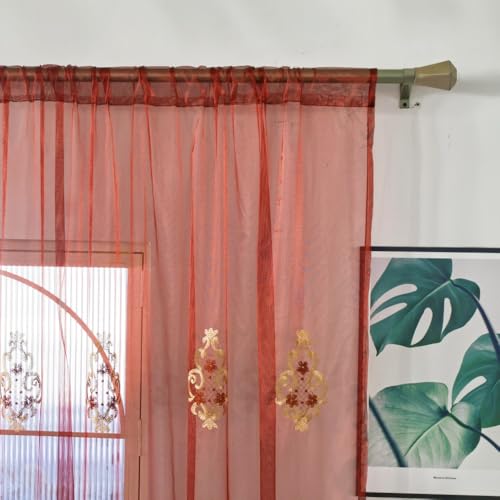 Amidoudou Rod Pocket Curtains European Luxury Sheer Embroidered Curtains for Living Room Bedroom (Red,52" W x 96" L (Pack of 2)) - color: Red, size: 52"W x 96"L (Pack of 2)