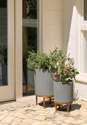Veradek Demi Series Raised Duo Planters - Set of 2 Planters with Stands - color: Gray/Brown, size: Bundle - 2 Pack