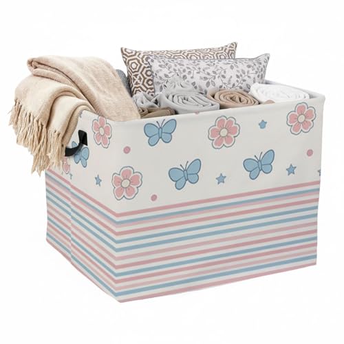 Pastel Butterflies Flowers Laundry Hamper, 56L Large Foldable Laundry Basket with Handles, for Clothes, Toy Storage Bin, Blankets,Decorative Organizer for Shelves & Closet Home Decor Bedroom & Nursery - color: Pastel Butterflies Flowers