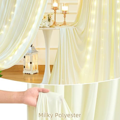 10 x 10ft Beige Backdrop Curtains with Lights String for Party - color: Beige, size: W5' x H10'(2 panels)