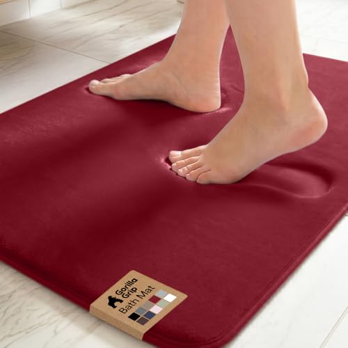 GORILLA GRIP® Memory Foam Bath Rug for Bathroom, 24x17 Burgundy - color: Burgundy, size: 24" X 17"