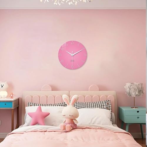 XNM Round Glass Pink Wall Clocks Battery Operated 12 Inch - color: Pink, size: 12 Inch