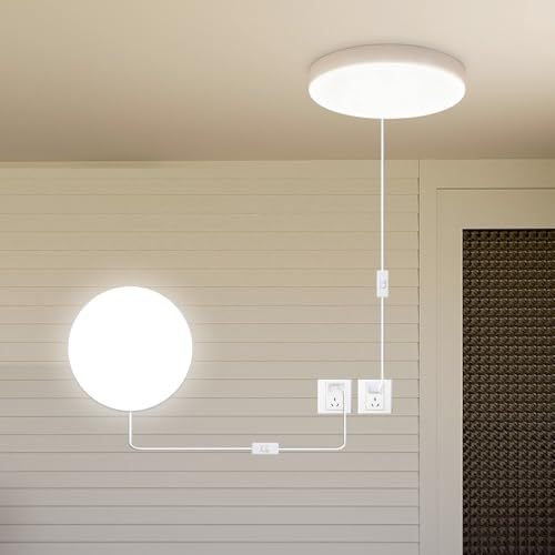 2-Pack 9.8 Inch Plug-in LED Ceiling Light with Switch,Built-in LED Source,White Wall Light Flush Mount Light Fixture for Balcony Bathroom,Closet,Storage Room,Garage,Hallway,Entryway - size: 9.8 feet of power cord