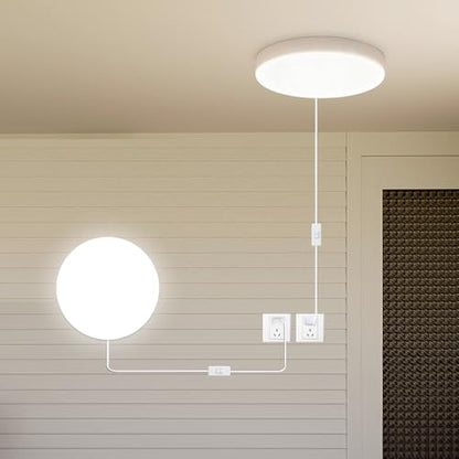 2-Pack 9.8 Inch Plug-in LED Ceiling Light with Switch,Built-in LED Source,White Wall Light Flush Mount Light Fixture for Balcony Bathroom,Closet,Storage Room,Garage,Hallway,Entryway - size: 9.8 feet of power cord