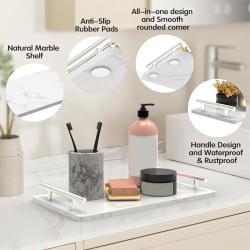 Guest Towel Holder Tray,Marble Bathroom Tray with Handles,Silver,Large - color: Silver, size: 13" x 7.1" x 2"