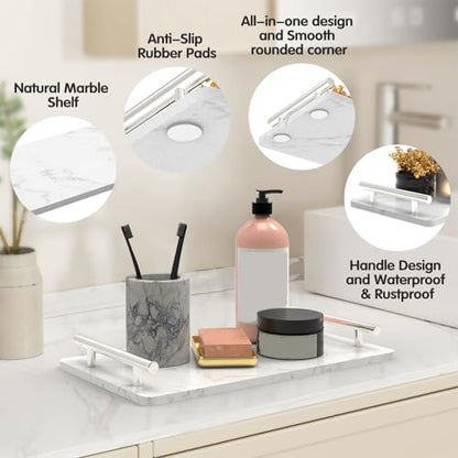 Guest Towel Holder Tray,Marble Bathroom Tray with Handles,Silver,Large - color: Silver, size: 13" x 7.1" x 2"