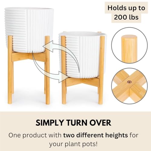 Fox & Fern Large Adjustable Plant Stand Indoor, Bamboo Stand, 11 - 15 Inch - color: Bamboo, size: 11 - 15 Inch