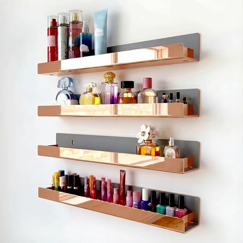 4 Pack 15 Inch Rose Gold Reflective Acrylic Floating Wall Shelves - color: 15in-rose Gold Mirror