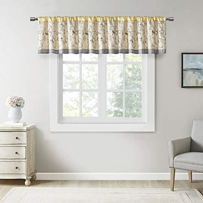 Madison Park Embroidered Window Valance, 50"x18", Yellow - color: Yellow, size: 18"W x 50"L (Pack of 1)