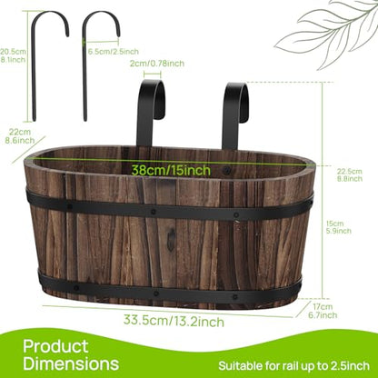 2Pack Wood Fence planters Railing planter box Window boxes planters porch - color: Carbonized-2pcs, size: Large