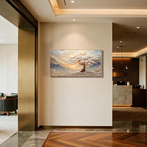 imjiayu Tree of Life Wall Art, Large Framed Mountain Landscape Canvas - color: Mountain Sun Tree, size: 40"L x 20"W