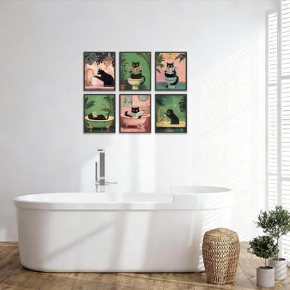KBKBART 6pcs Funny Cat Bathroom Wall Art Prints Poster Unframed, 8x10 inch - color: Black Cat