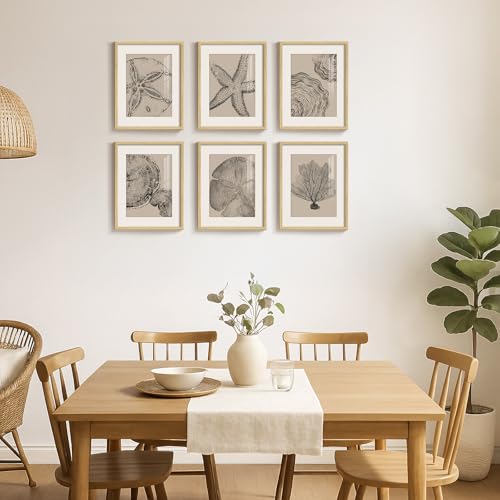 Framed Black and Beige Neutral Abstract Wall Art for Living Room, 6 Piece - color: Coastal & Tree Ring