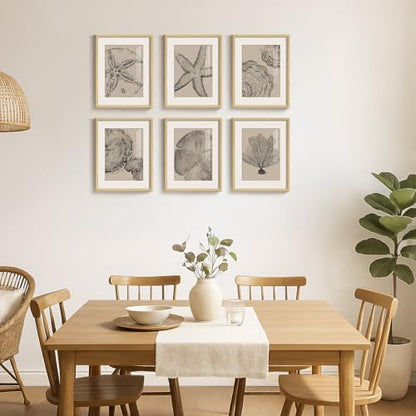 Framed Black and Beige Neutral Abstract Wall Art for Living Room, 6 Piece - color: Coastal & Tree Ring