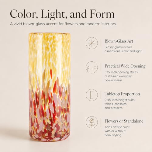 9.45in H Sea Glass Cylinder Vase Unique Hand Blown Glass Vase for Flower - color: Green