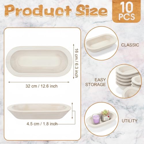 Nuogo 10 Pack 12.5 Inches Wooden Dough Bowls Bulk Rustic Bowls, White - color: White, size: 12.5 Inches