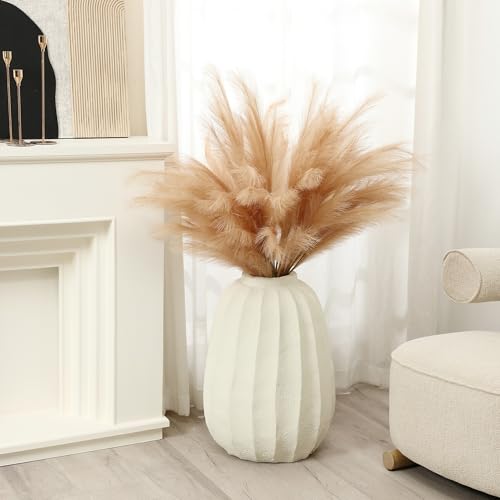 LuxenHome Floor Flower Vase,23'' Off White Rustic Ceramic Vase,Modern Large Vase for Living Room Decor,Round Pottery Home Décor Accents,Big Vases Room Home Decor