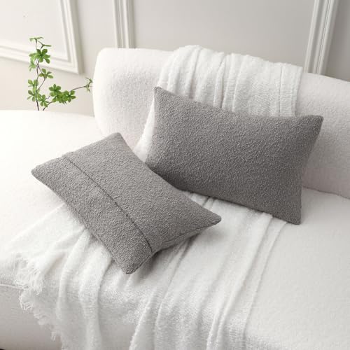 FUTEI Pack of 2 Boucle Textured Throw Pillow Covers 12x20 Inch, Light Grey - color: Light Grey, size: 20" x 12" (Pack of 2)