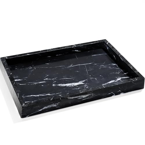 YMXYJM Real Natural Marble Tray for Bathroom, Genuine Marble Stone Vanity Tray, Luxury Storage Trays for Kitchen, Vanity, Home Decor, Dresser, Non-Resin/Non-Ceramic, 12"x 8"x 1.2", Black - color: Black, size: 12" x 8" x 1.2"