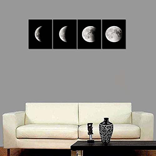 Wieco Art Moon Large Modern Giclee Canvas Prints Artwork Abstract Space Pictures Paintings on Stretched and Framed Canvas Wall Art Ready to Hang for Living Room Bedroom Home Office Decorations - size: 16x20inchx4pcs (40x50cmx4pcs)