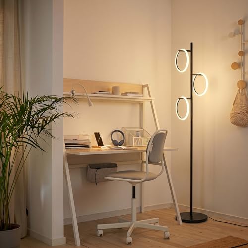 Brightech Saturn LED Tree Floor Lamp - Unique Design Matches Modern and Contemporary Decor - 3 Light Standing Pole Lamp- Tall Light for Living Room, Bedroom, and Office - Black - color: Warm White Light with Black Frame