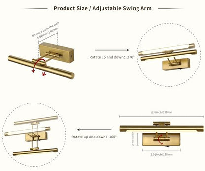Battery Operated Picture Lights with Remote and Timer,Wireless Art Light for Paintings with Adjustable Swing Arm Brass Gallery Lights 12in Rechargeable Wall Sconce - color: Model B-Brass