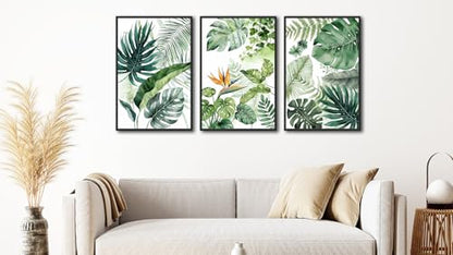Large Framed Botanical Wall Art, Tropical Plants Canvas Prints, 16"x24"x3 - color: green, size: 16"x24"x3 Framed